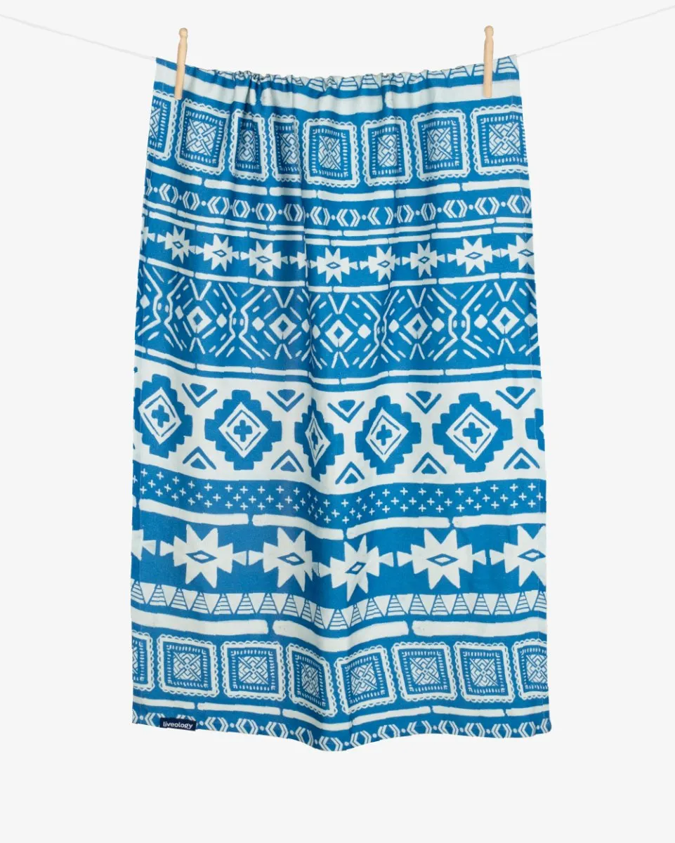 Bamboo & Cotton Blend Printed Bath Towel | Nomad Azure Blue