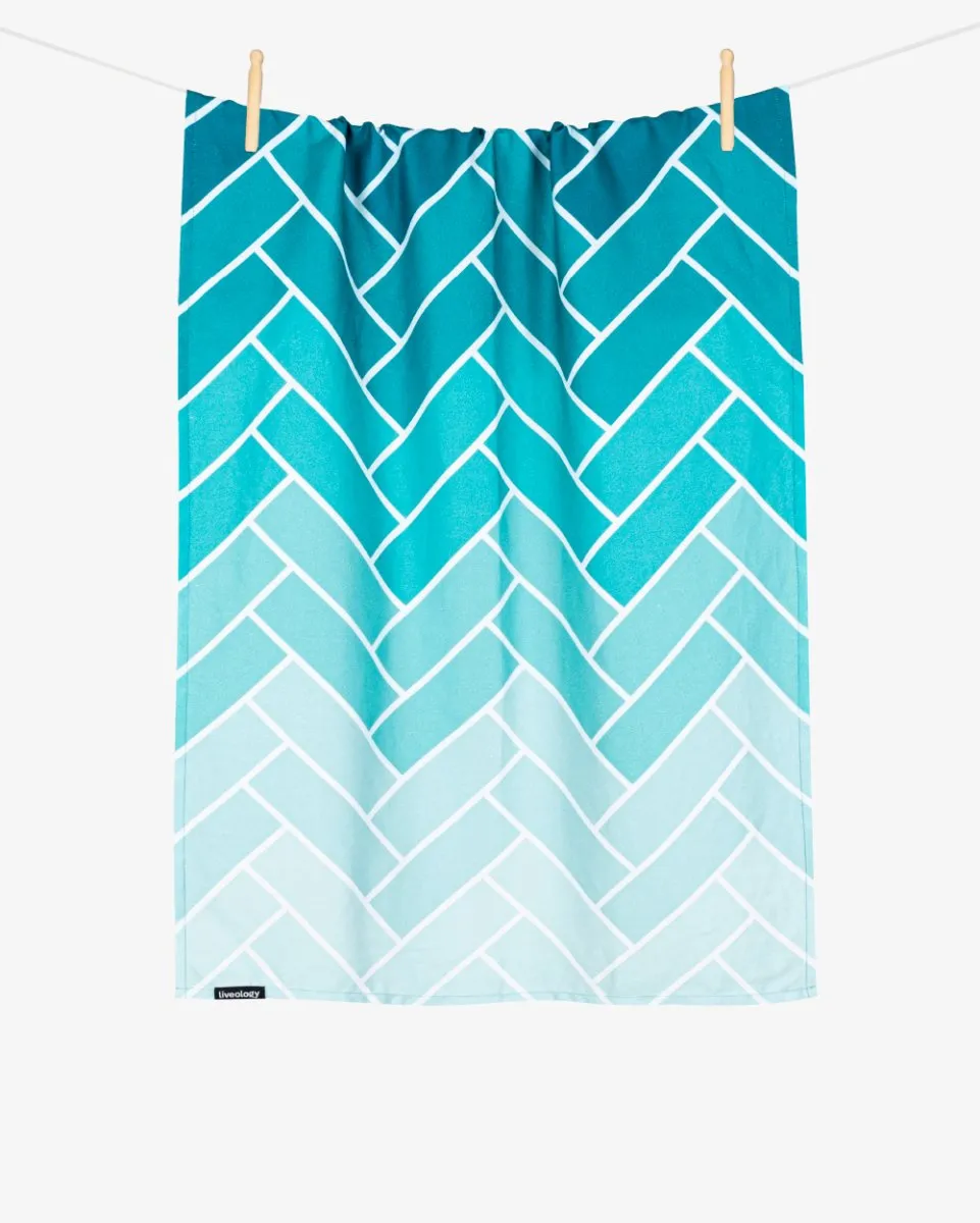 Bamboo & Cotton Blend Printed Bath Towels | Herringbone Aqua