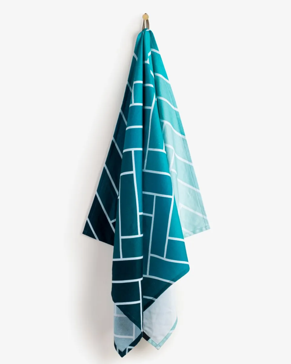 Bamboo & Cotton Blend Printed Bath Towels | Herringbone Aqua
