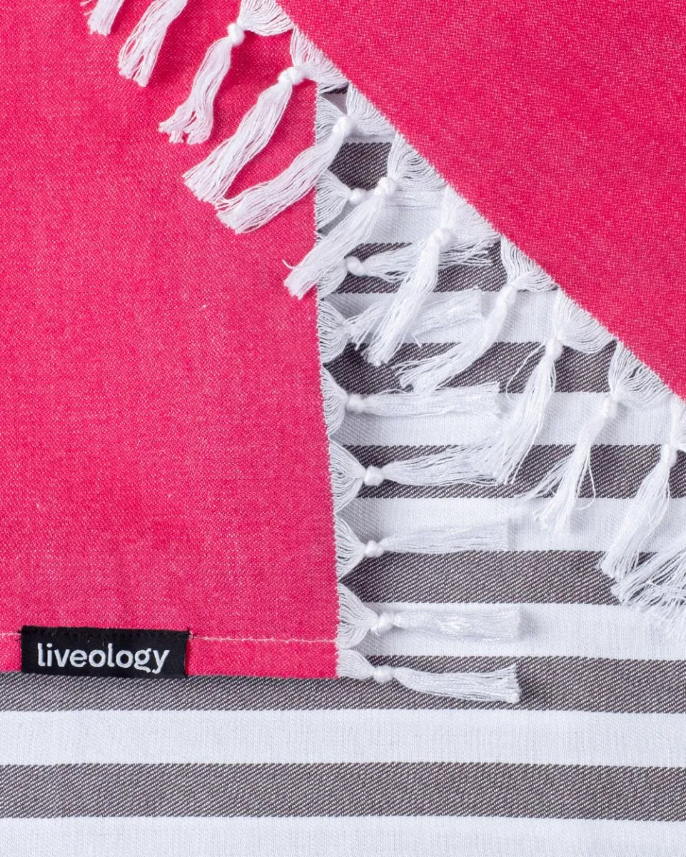 Bamboo & cotton Blend Woven Everyday Towels in Fuschia | Tula Stripe