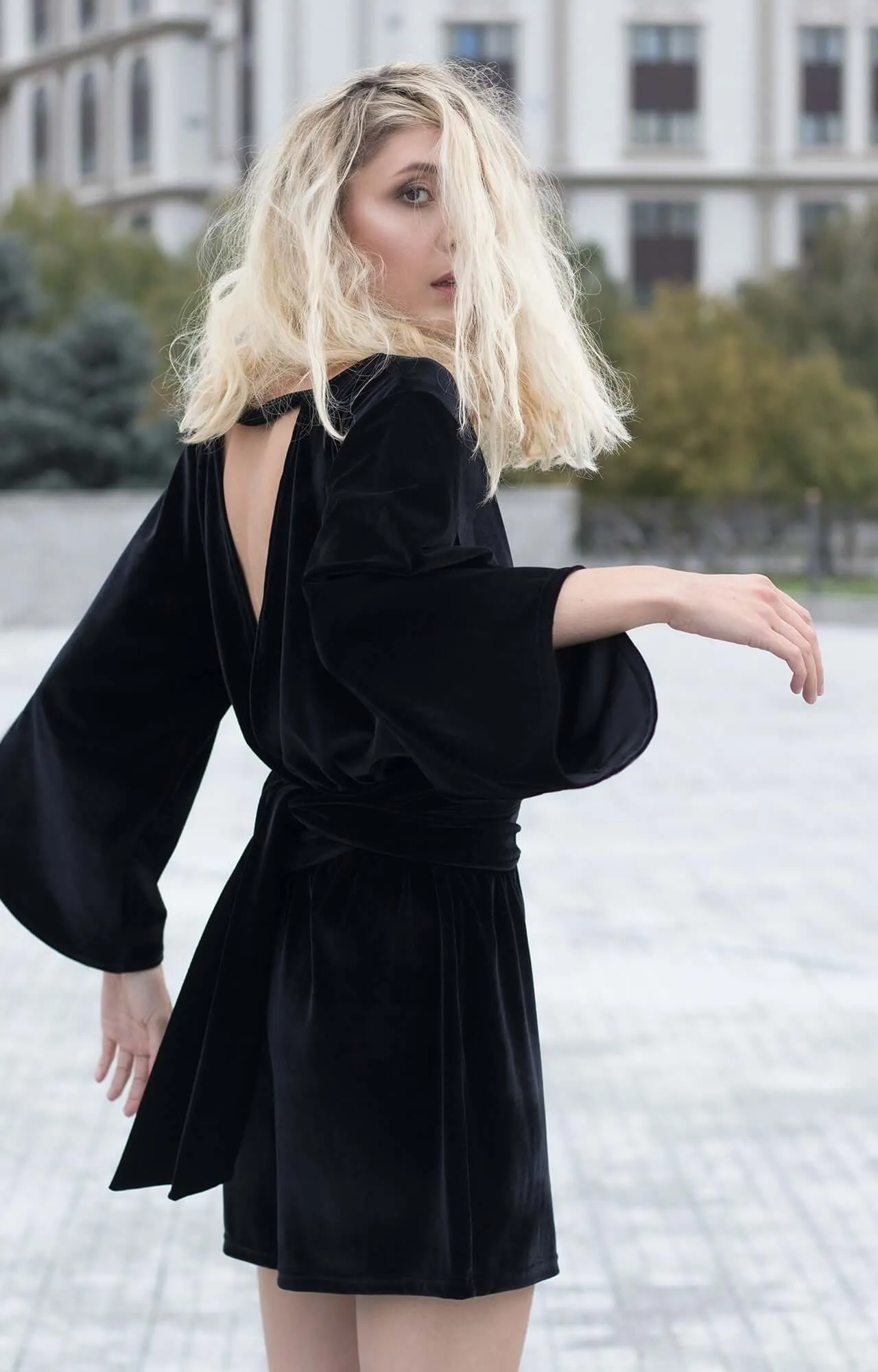 Bareback velvet jumpsuit