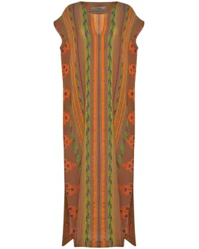 Beige and Orange Stripe Achatis Caftan Maxi Dress