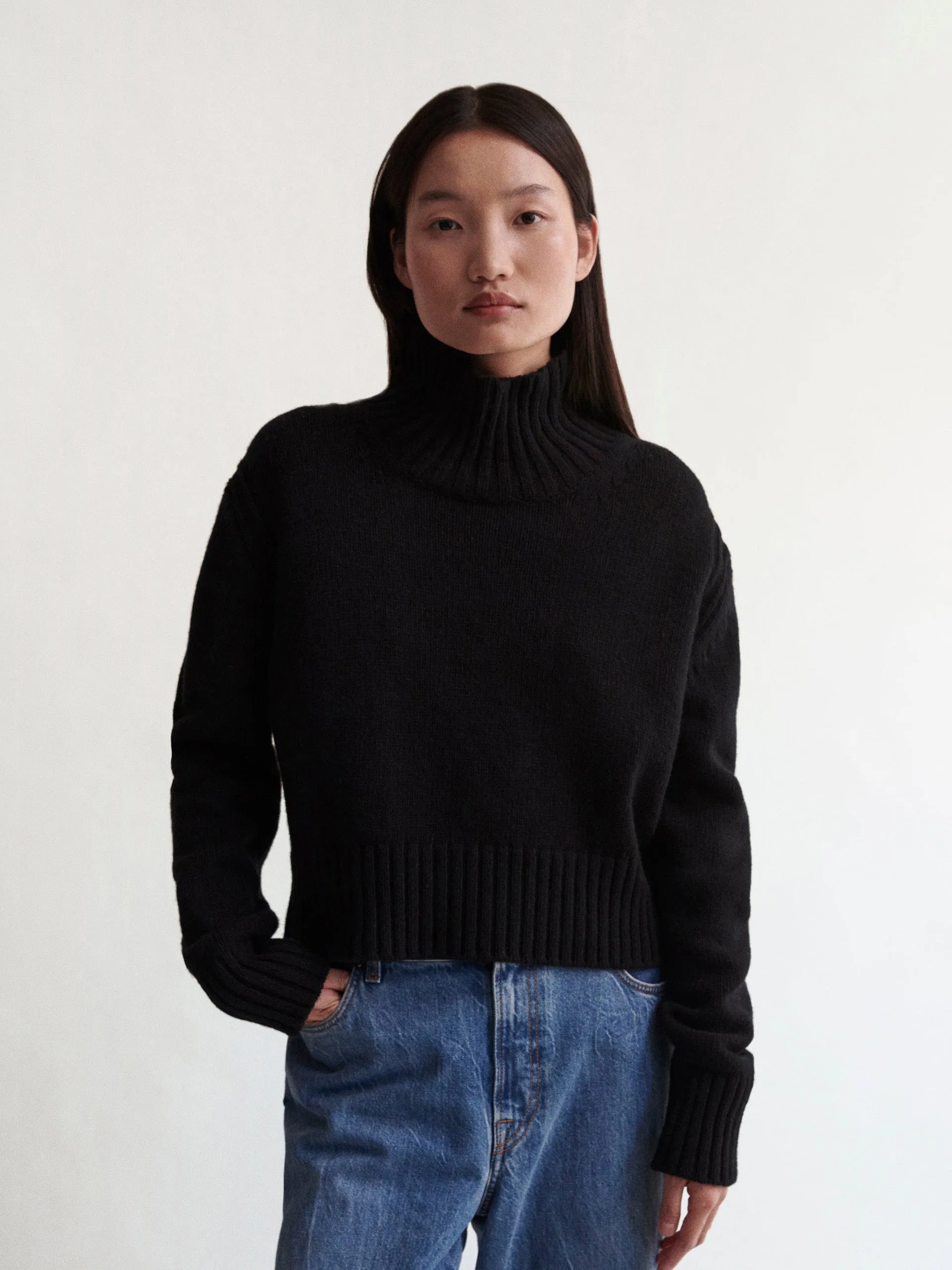 Black Fintra Lambswool crop high neck