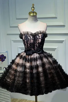 Black Layers Tulle Short Prom Dress, A-Line Homecoming Party Dress