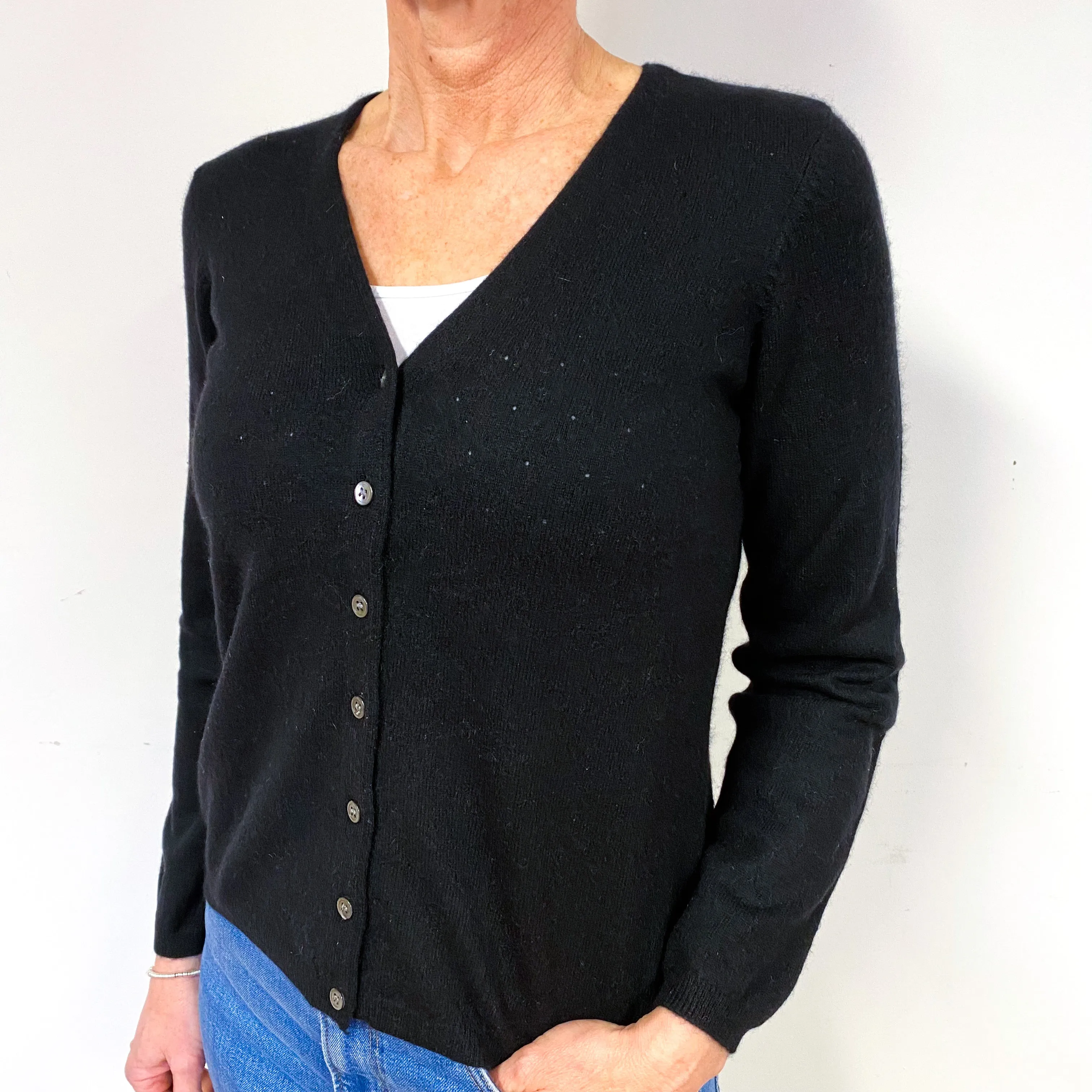 Black Pinhole Cashmere V-Neck Cardigan Medium