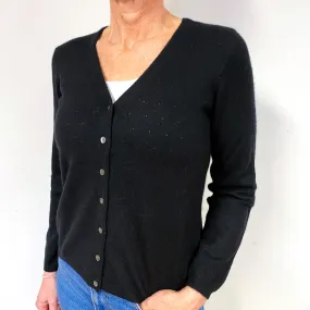 Black Pinhole Cashmere V-Neck Cardigan Medium