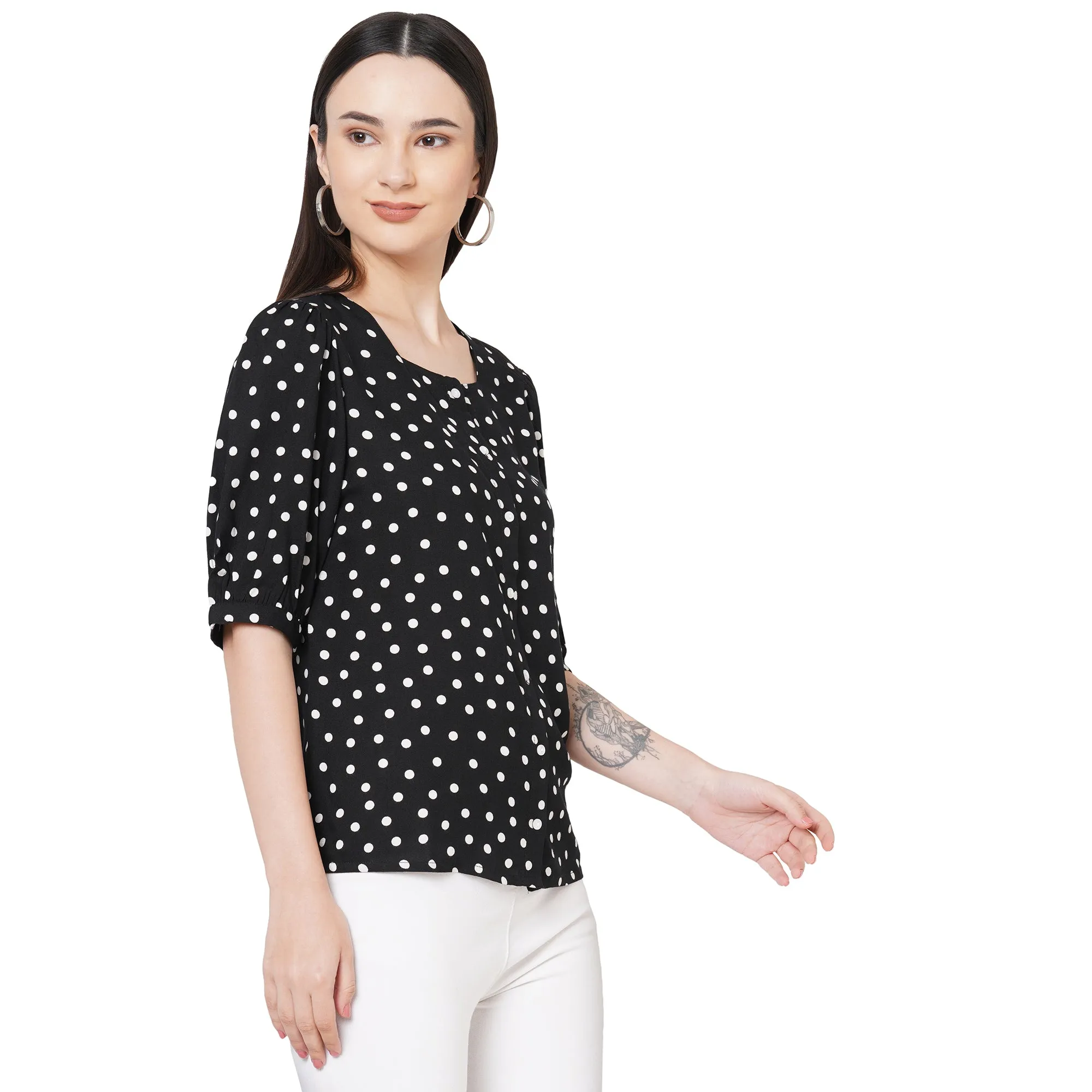 Black Polka Dot Printed Top For Women