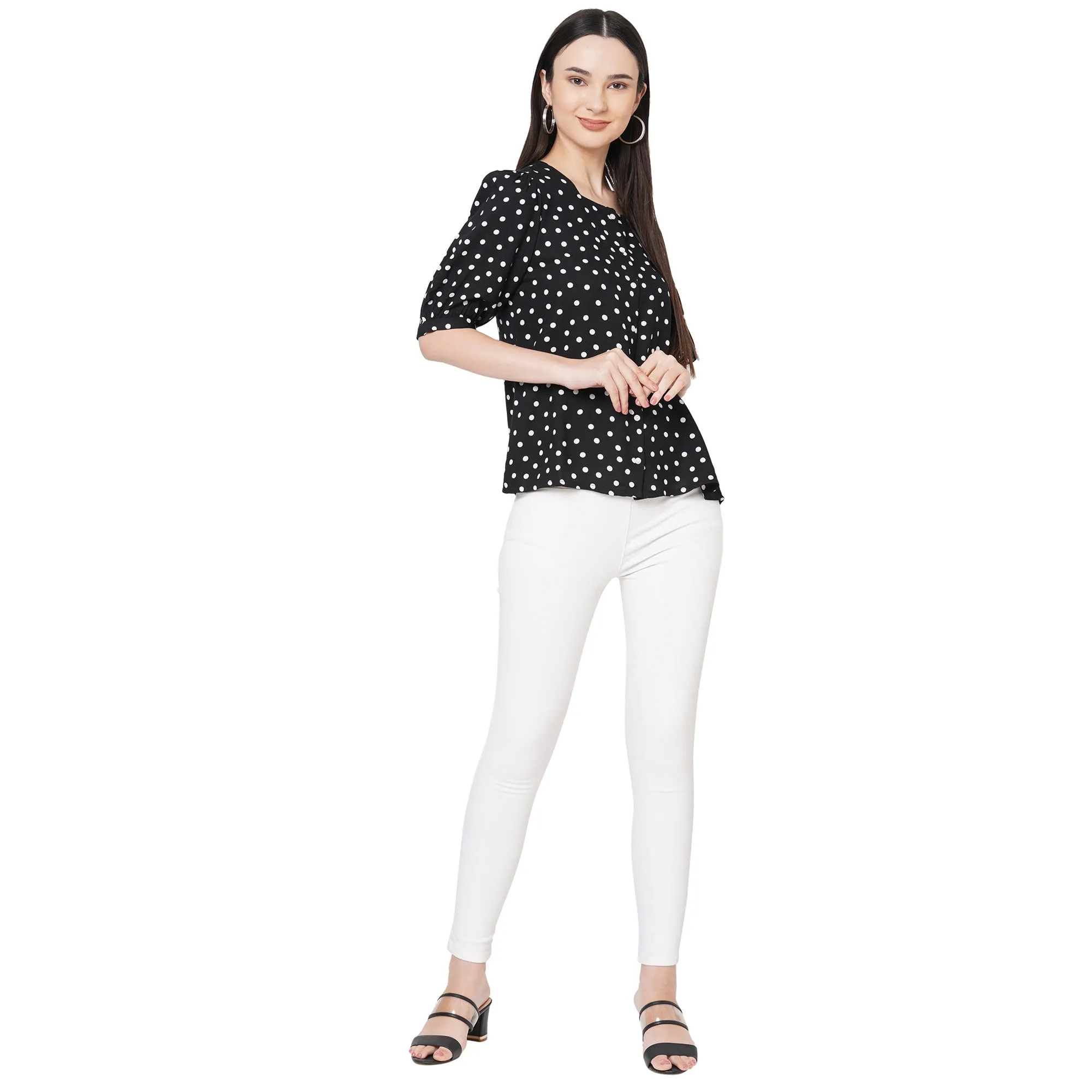 Black Polka Dot Printed Top For Women