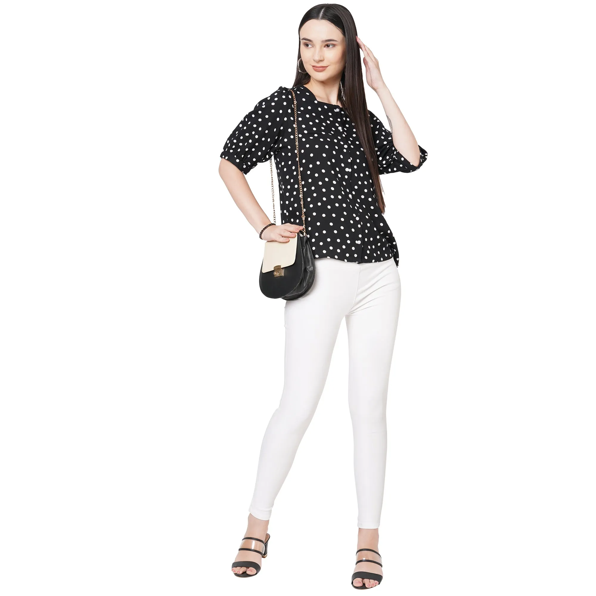 Black Polka Dot Printed Top For Women