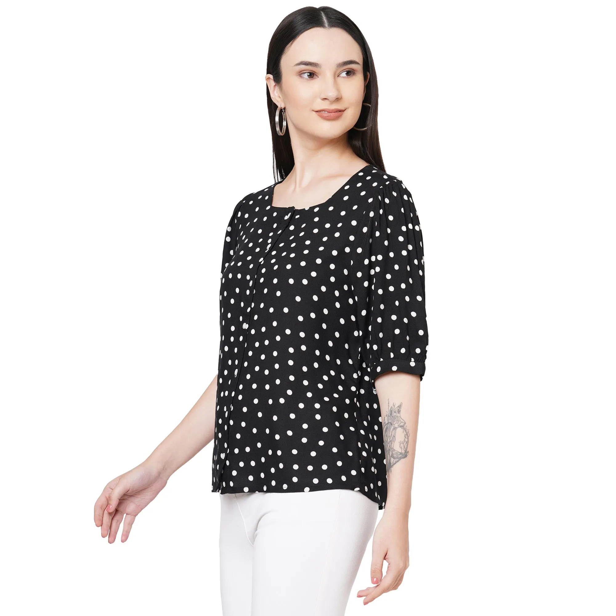 Black Polka Dot Printed Top For Women