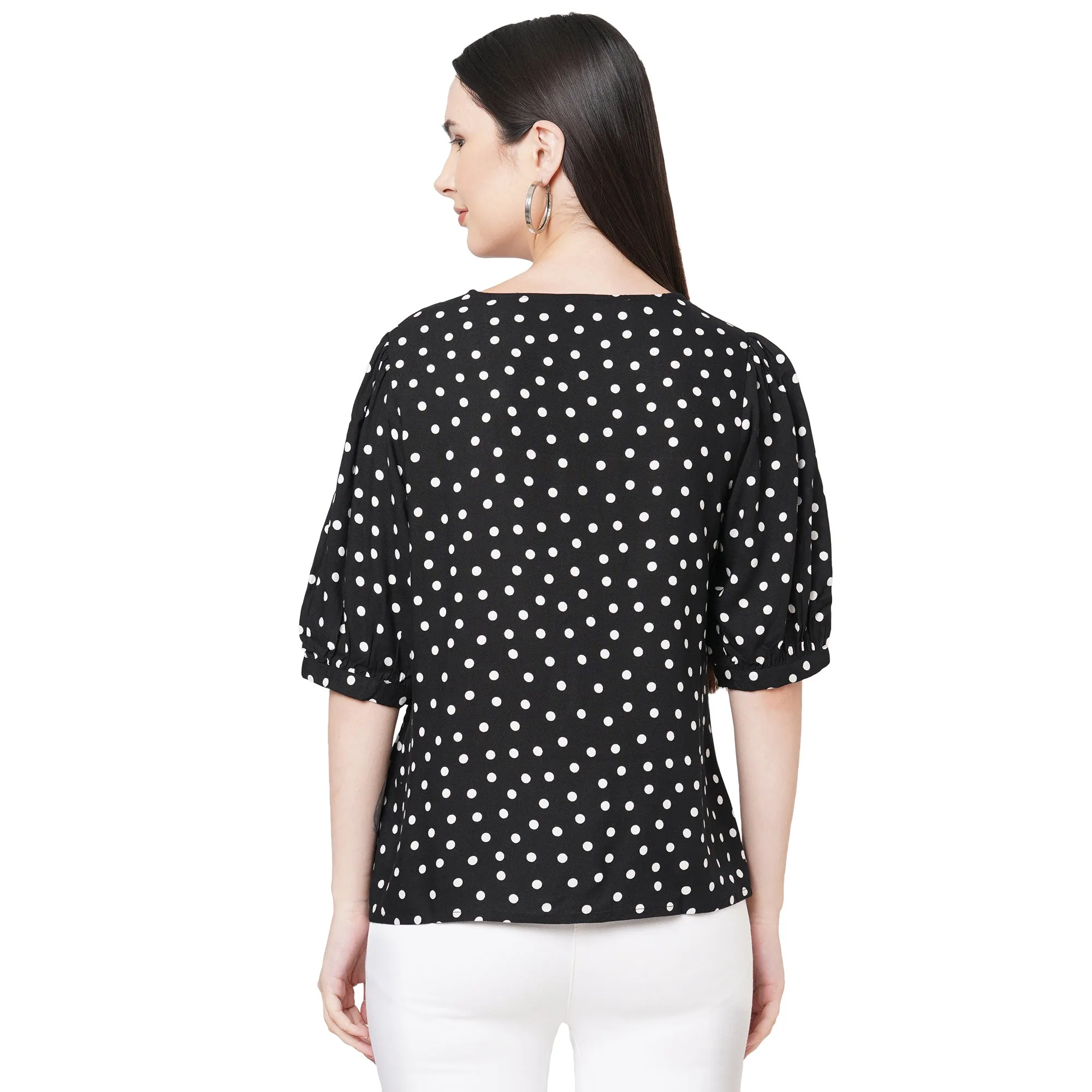 Black Polka Dot Printed Top For Women