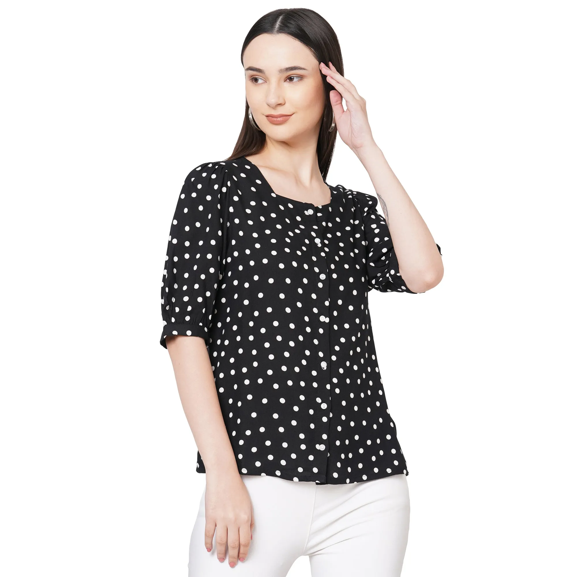 Black Polka Dot Printed Top For Women