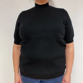 Black Short Sleeve Cashmere Polo Neck Jumper Extra Large