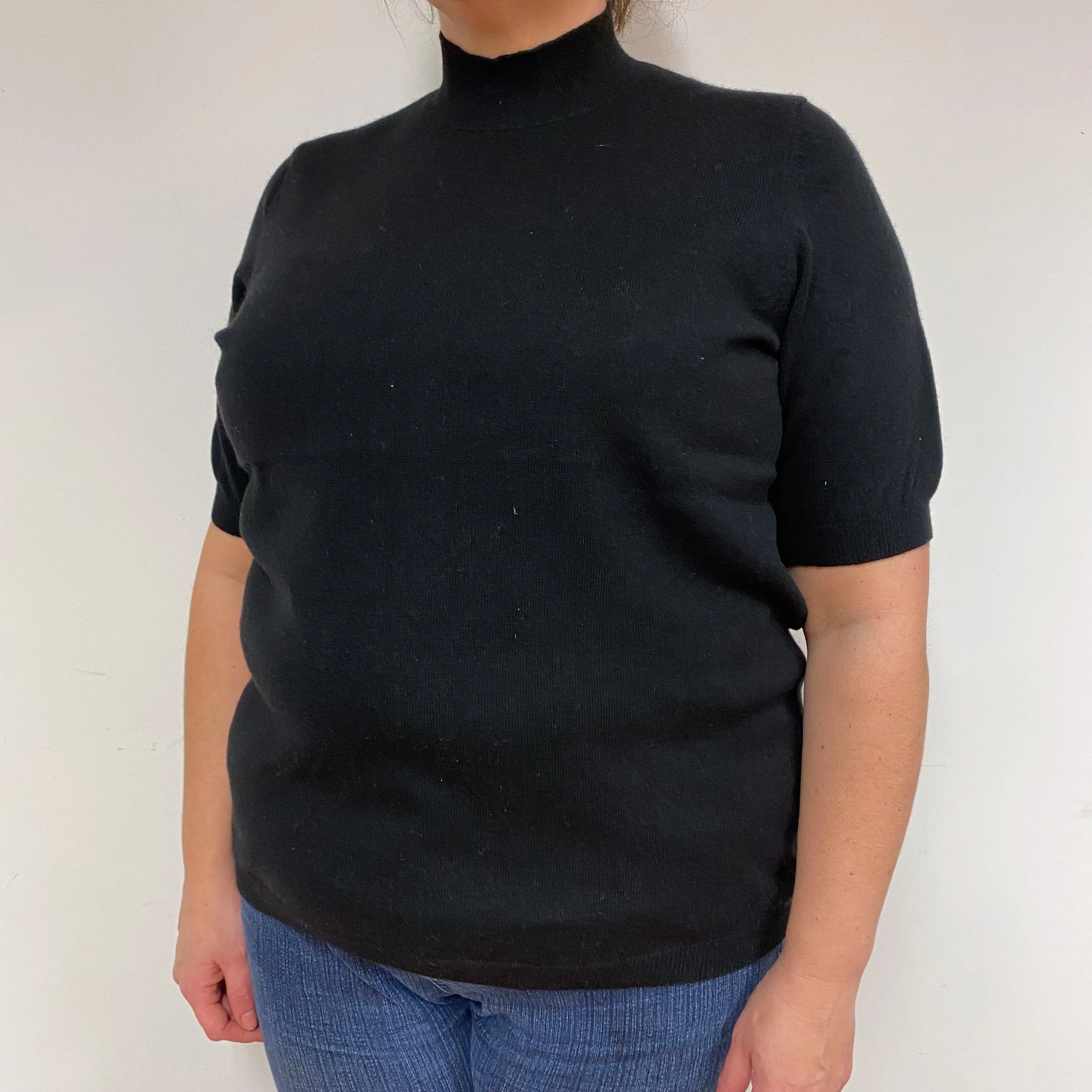 Black Short Sleeve Cashmere Polo Neck Jumper Extra Large