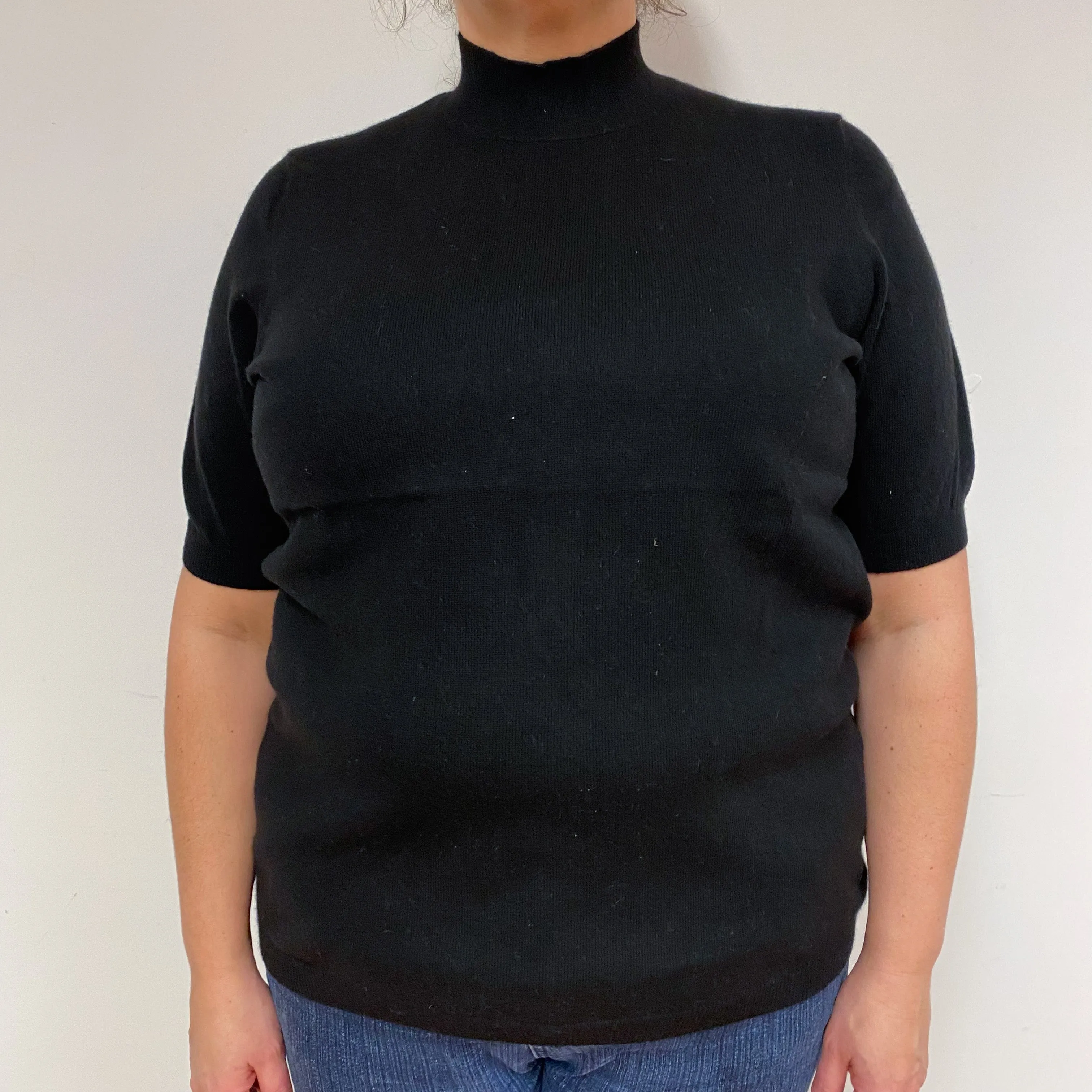 Black Short Sleeve Cashmere Polo Neck Jumper Extra Large