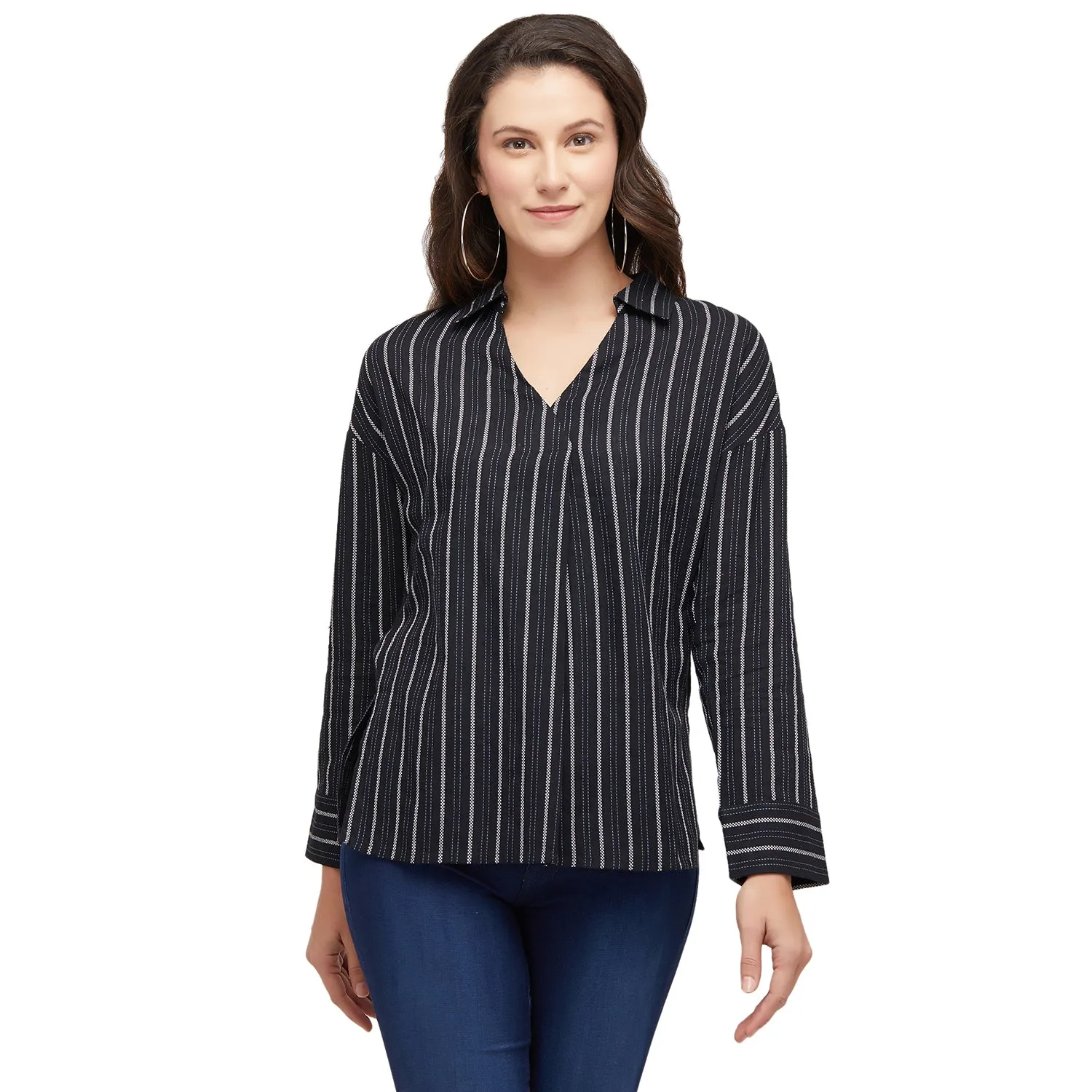Black Stripe Full Sleeves Top