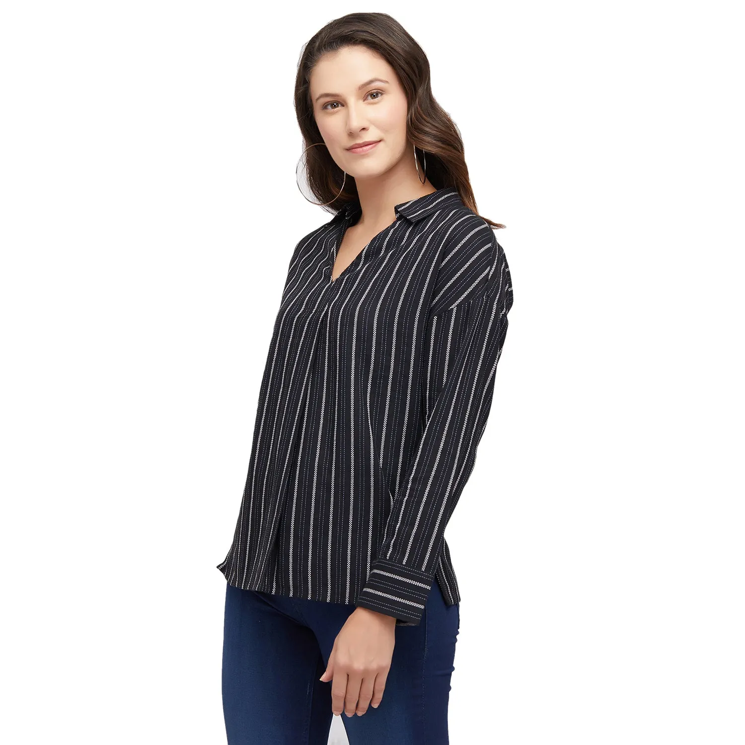 Black Stripe Full Sleeves Top