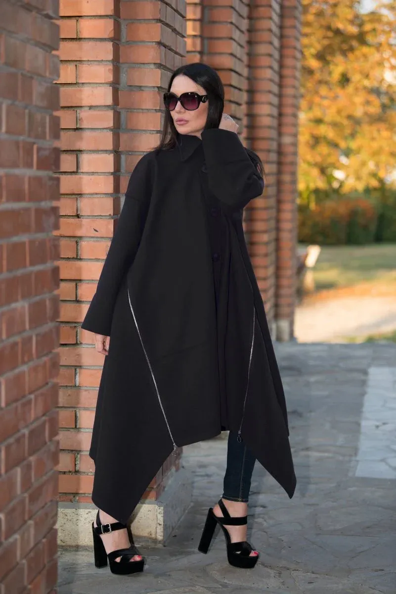 Black Wool Women Coat FEDERICA SALE