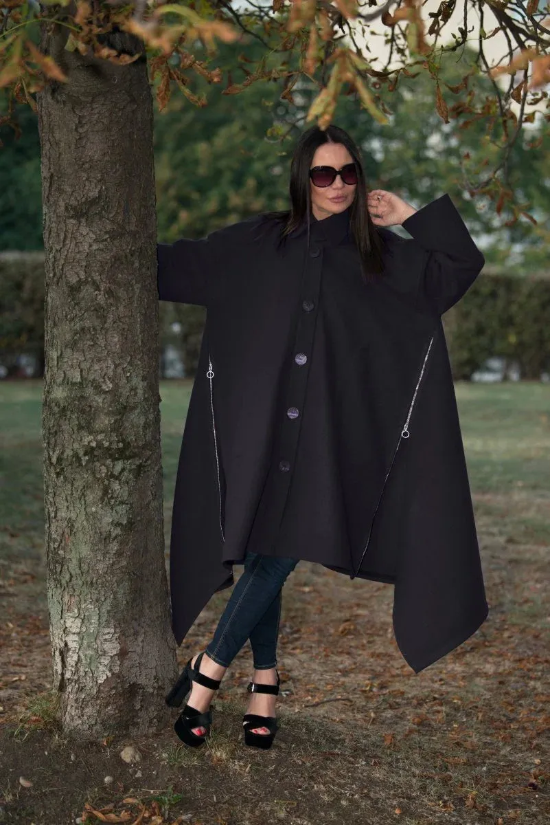 Black Wool Women Coat FEDERICA SALE
