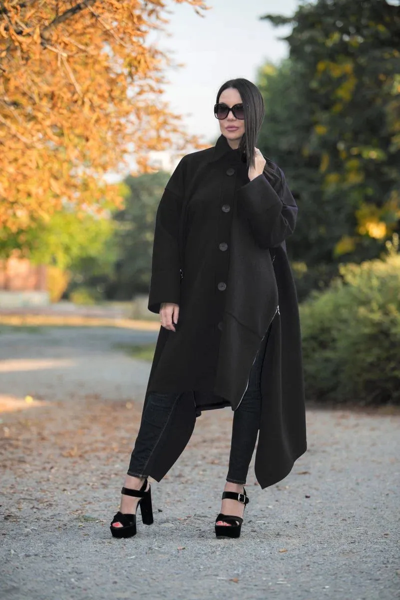Black Wool Women Coat FEDERICA SALE