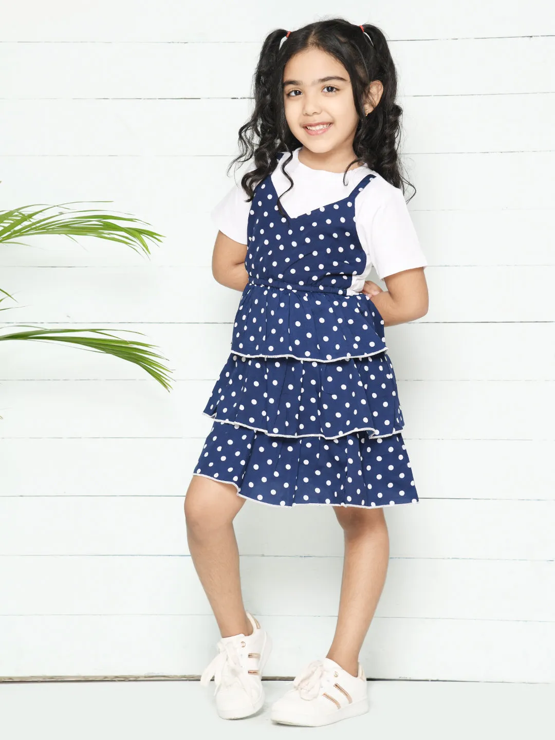 Blue White Pinafore Attached Dress