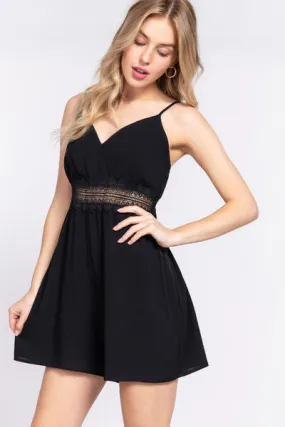 Blue Zone Planet |  ACTIVE BASIC Waist Lace Trim Cami Romper