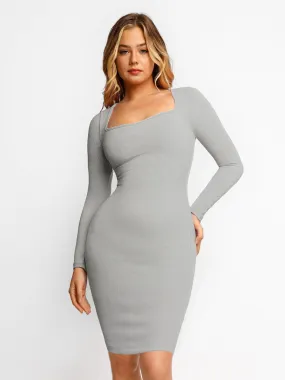 Built-In Shapewear Long Sleeve Midi Lounge Dress