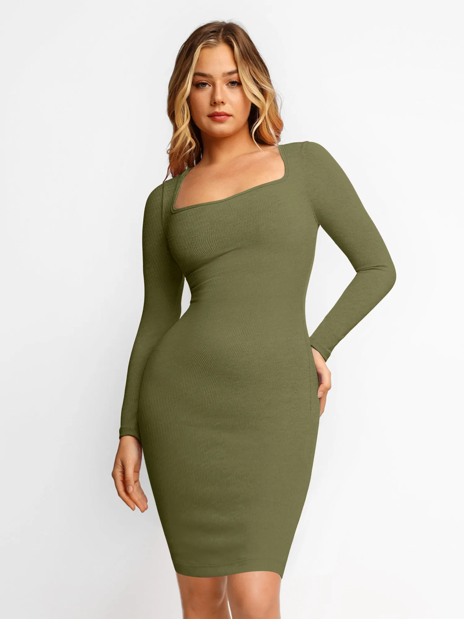 Built-In Shapewear Long Sleeve Midi Lounge Dress