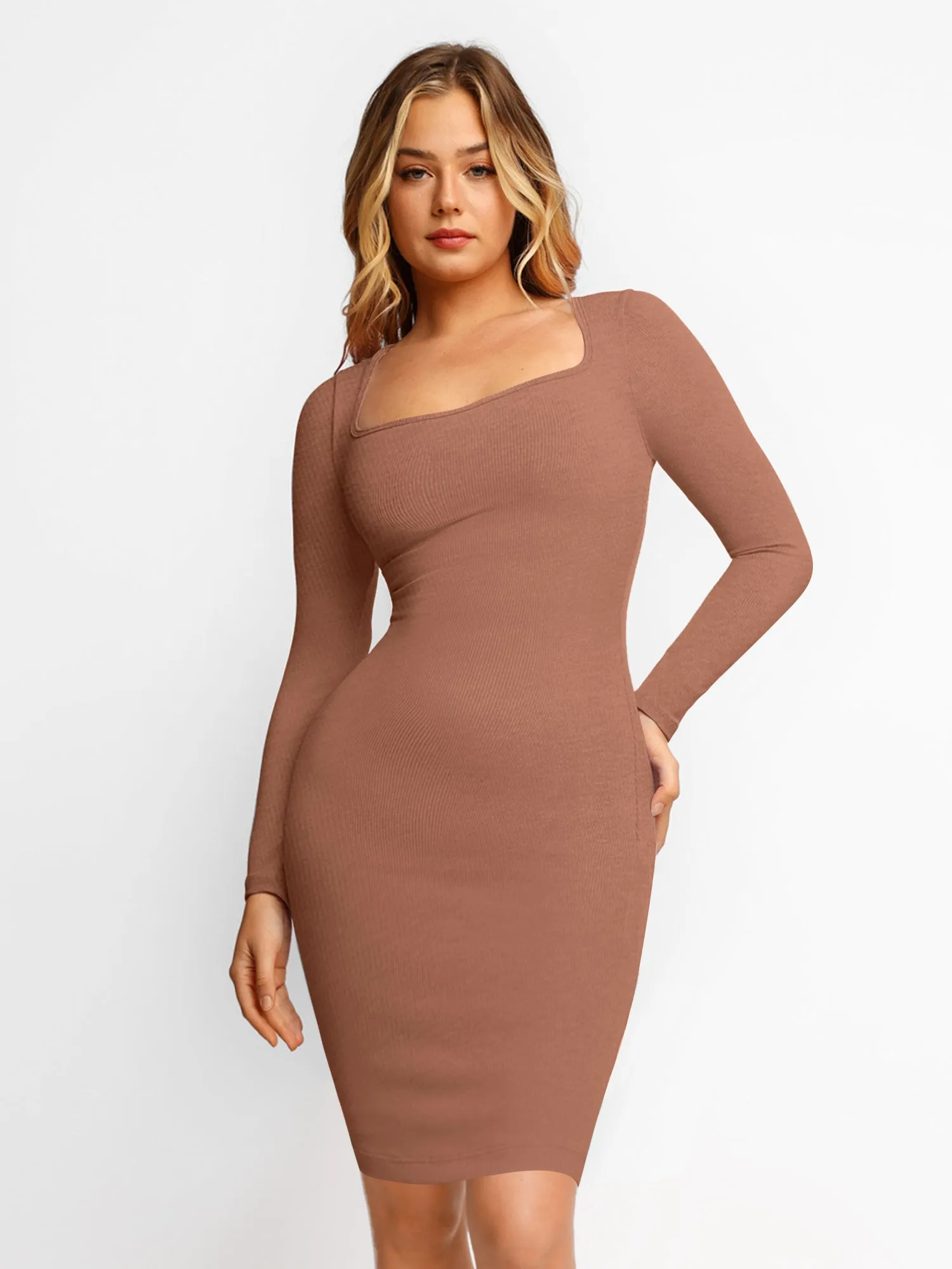 Built-In Shapewear Long Sleeve Midi Lounge Dress