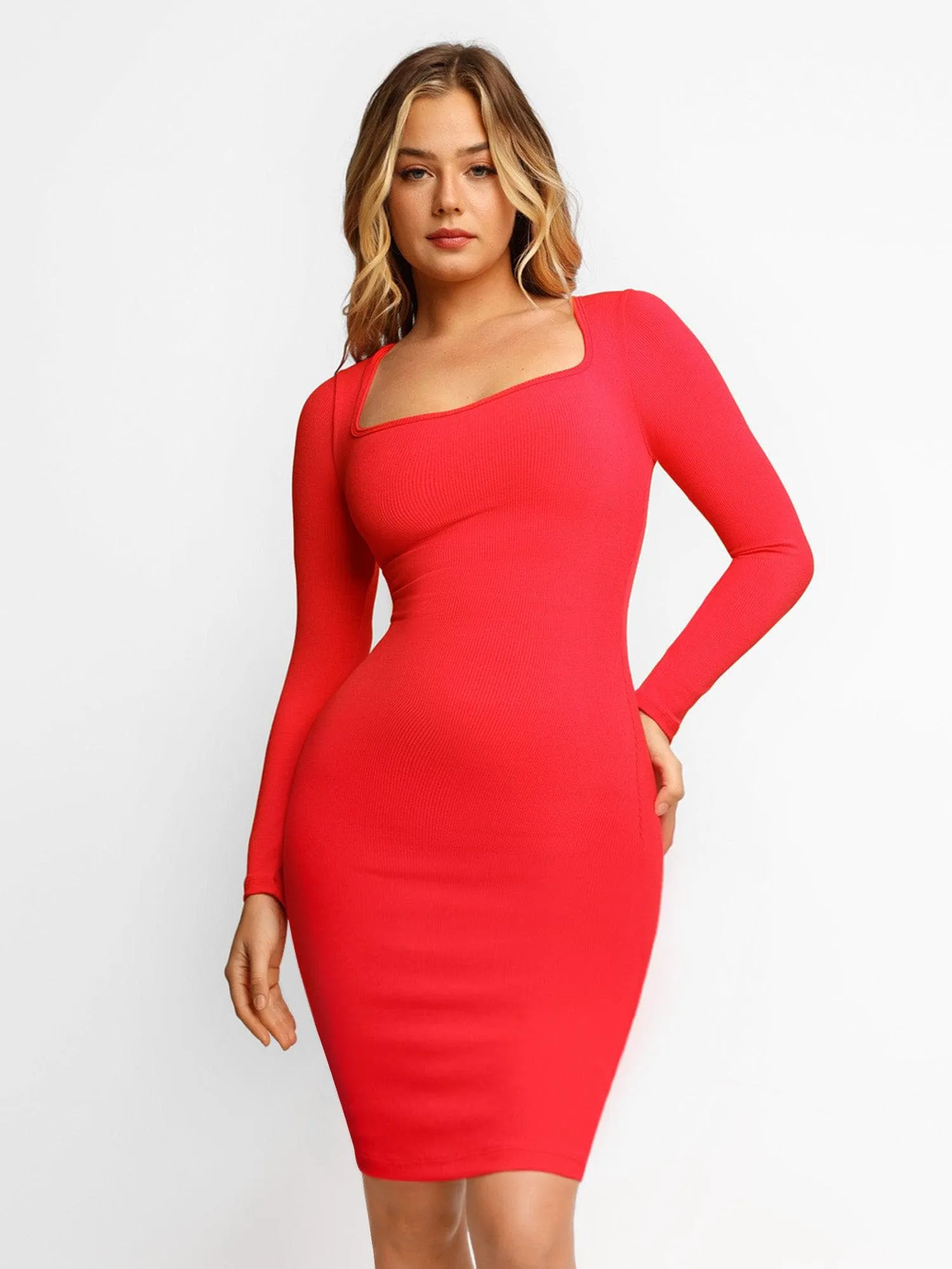 Built-In Shapewear Long Sleeve Midi Lounge Dress