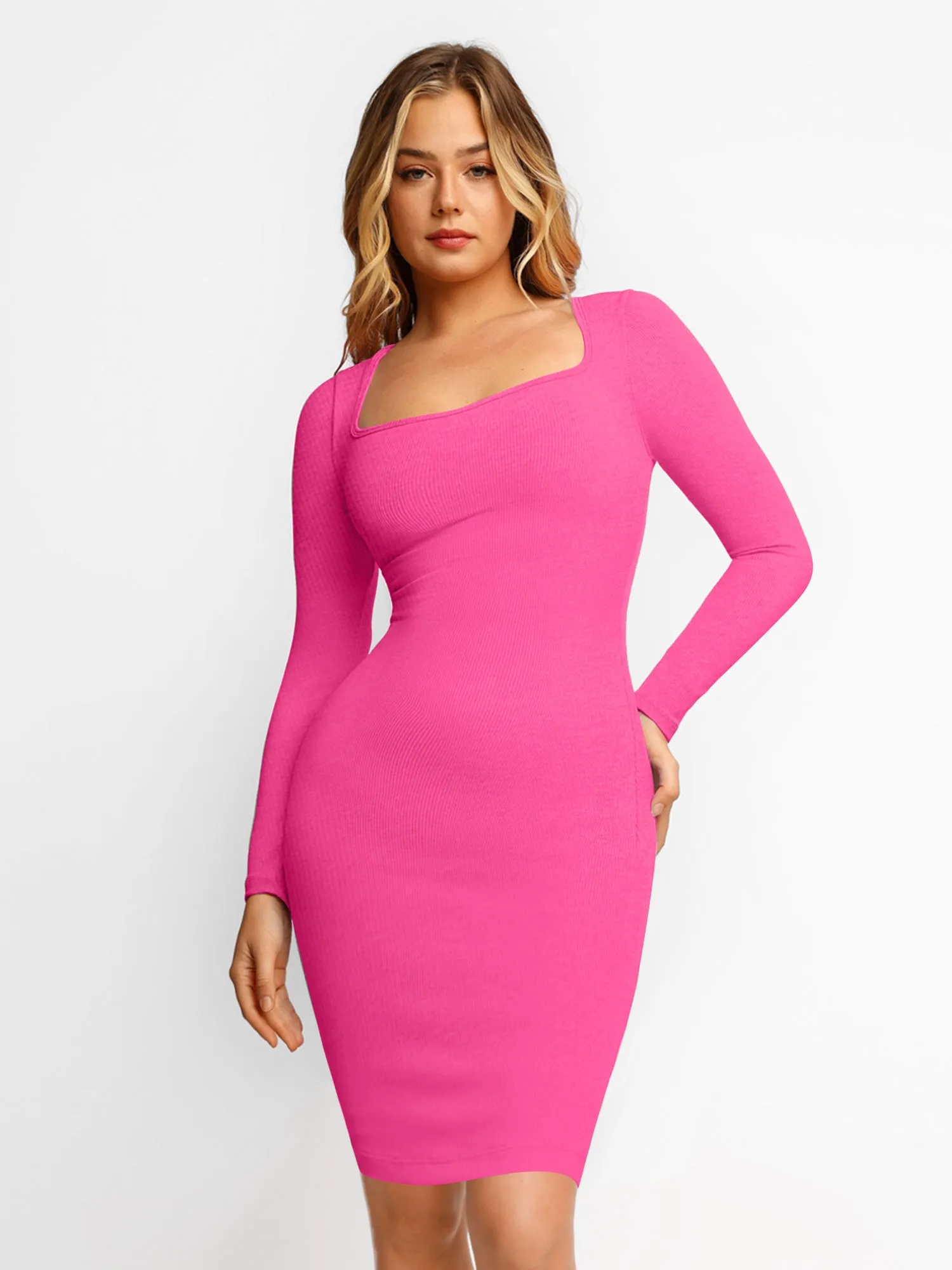 Built-In Shapewear Long Sleeve Midi Lounge Dress