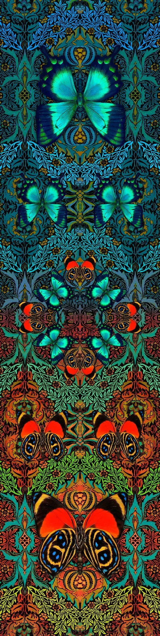 Butterfly Belle, silk velvet scarf. OLIVE GREEN back.