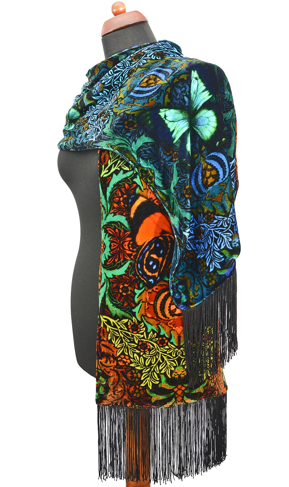 Butterfly Belle, silk velvet scarf. OLIVE GREEN back.
