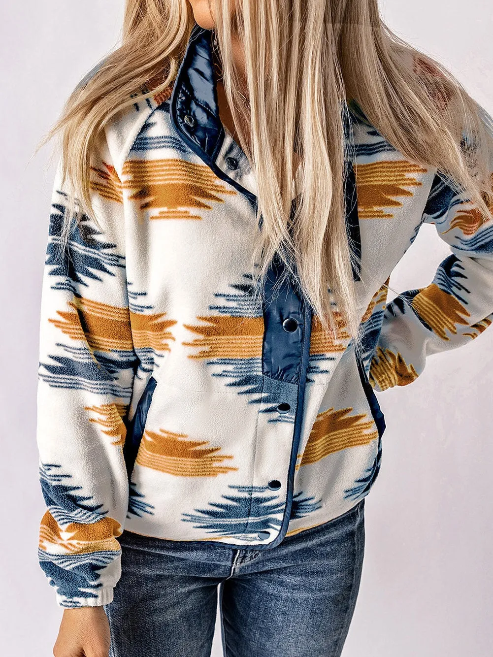 Casual Fleece Jacket in Tribal Print