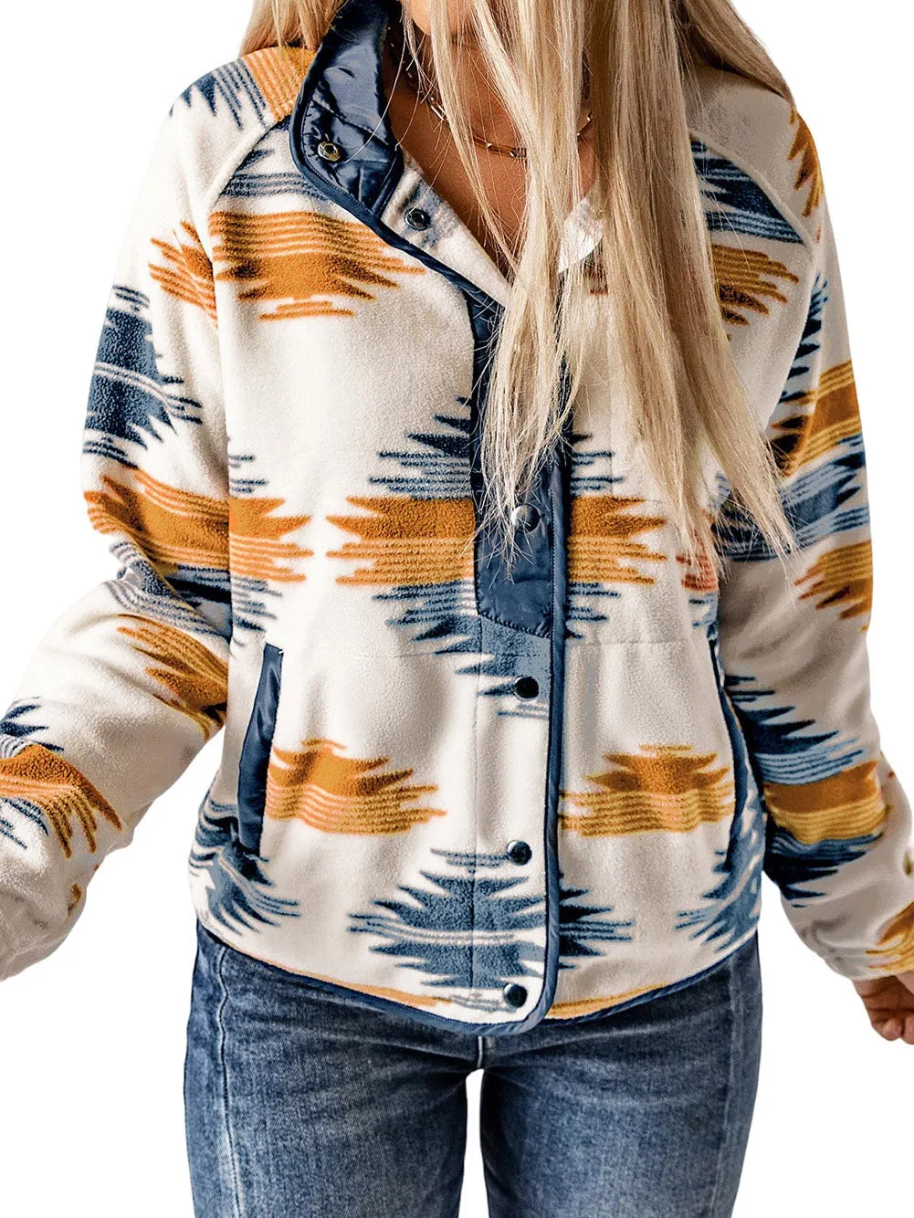 Casual Fleece Jacket in Tribal Print