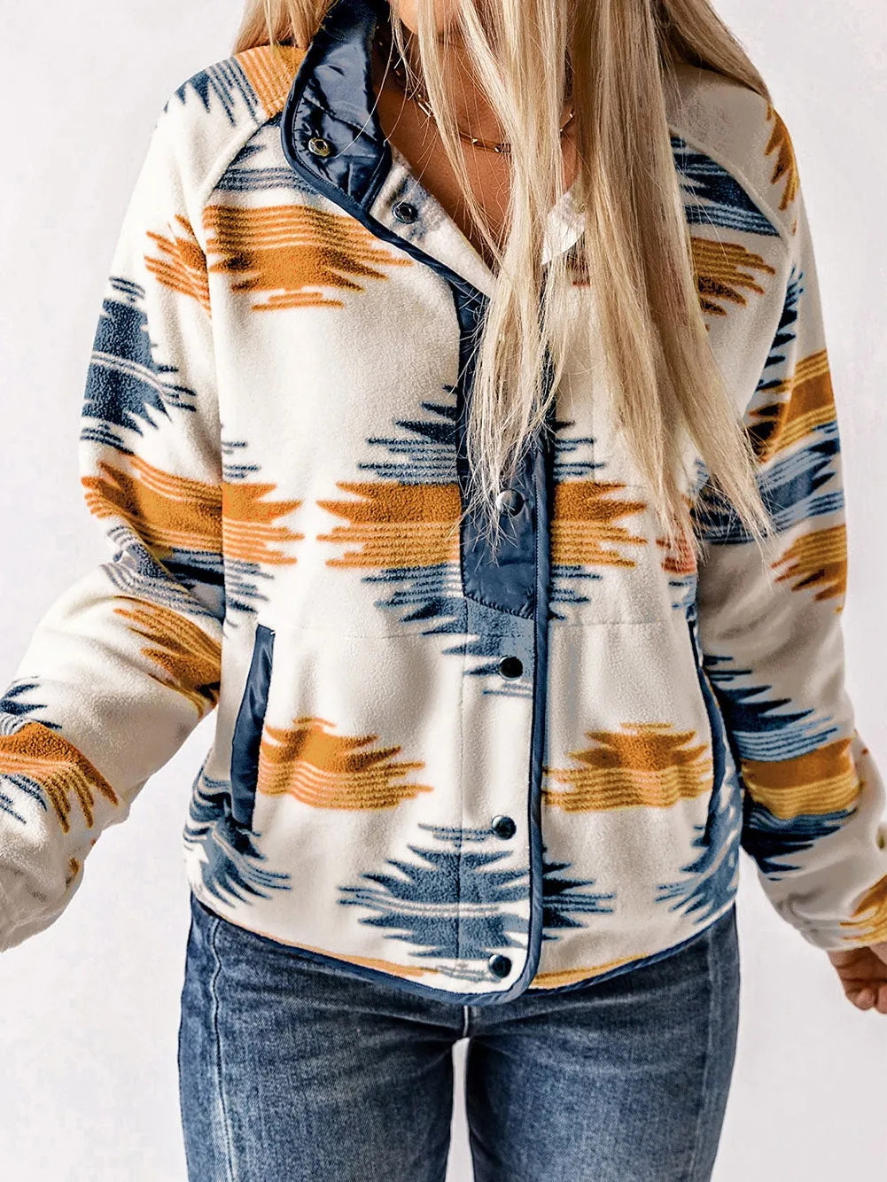 Casual Fleece Jacket in Tribal Print