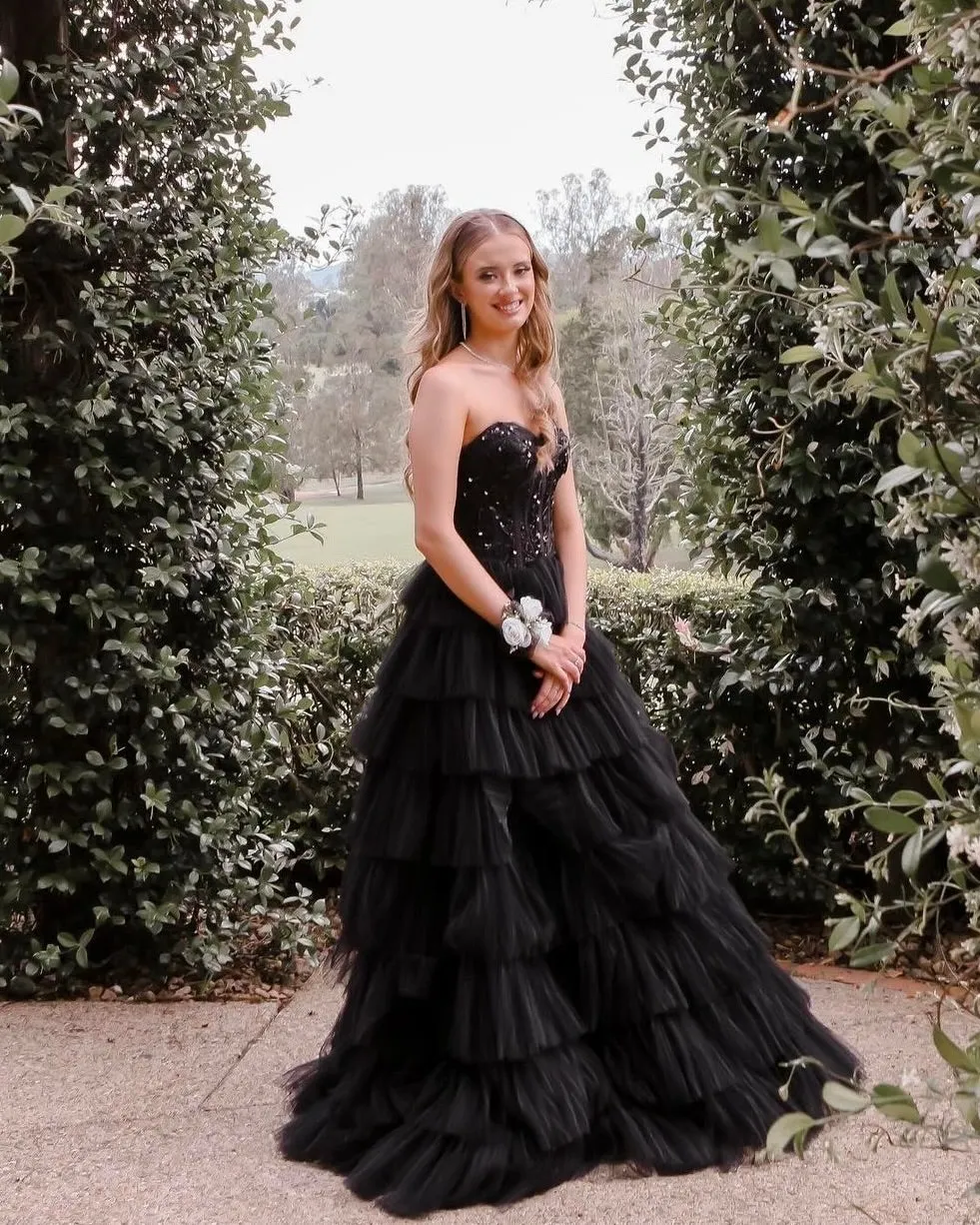 Celeste Layered Strapless Gown - Black