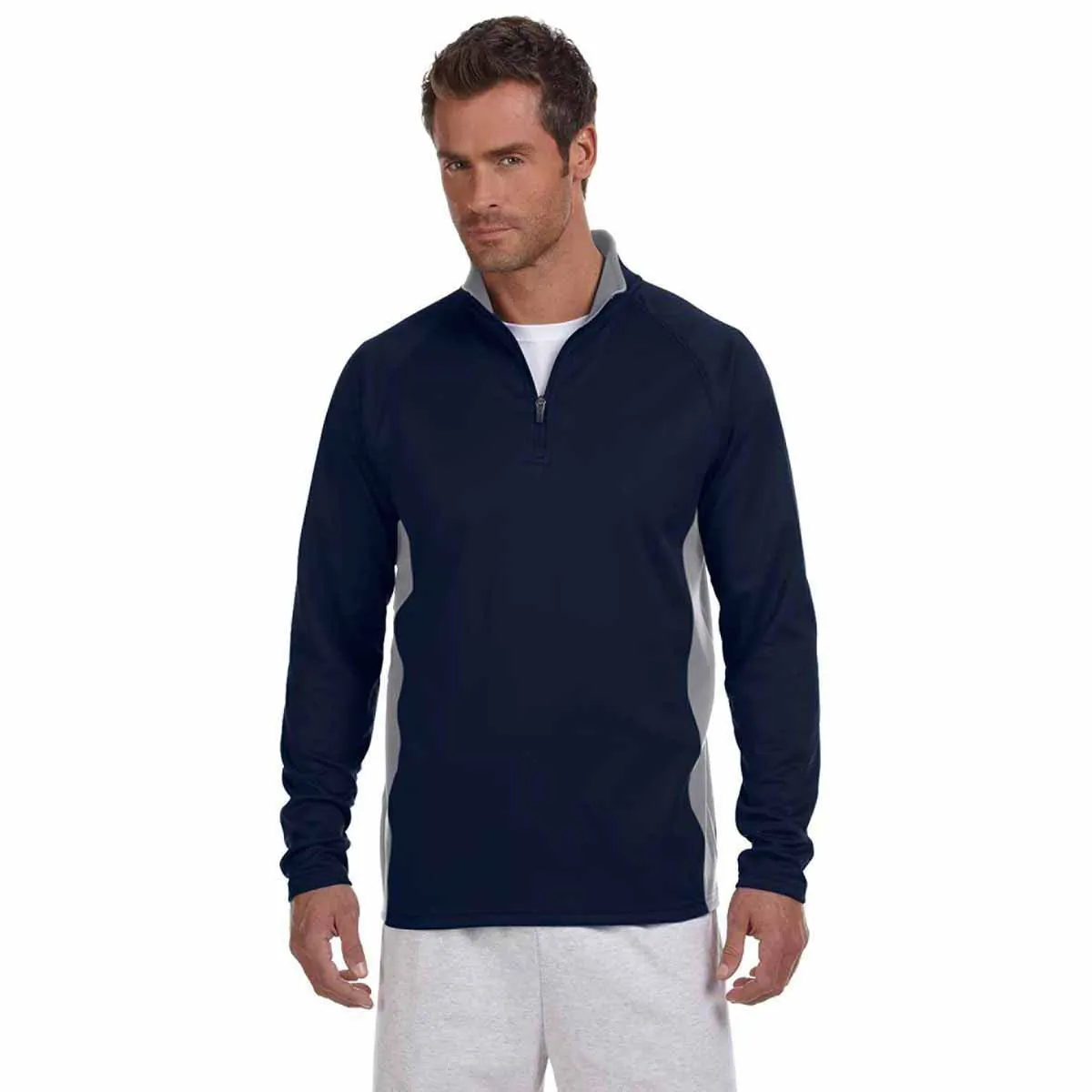 Champion Men's Navy/Stone Grey Performance 5.4-Ounce Colorblock Quarter-Zip Jacket