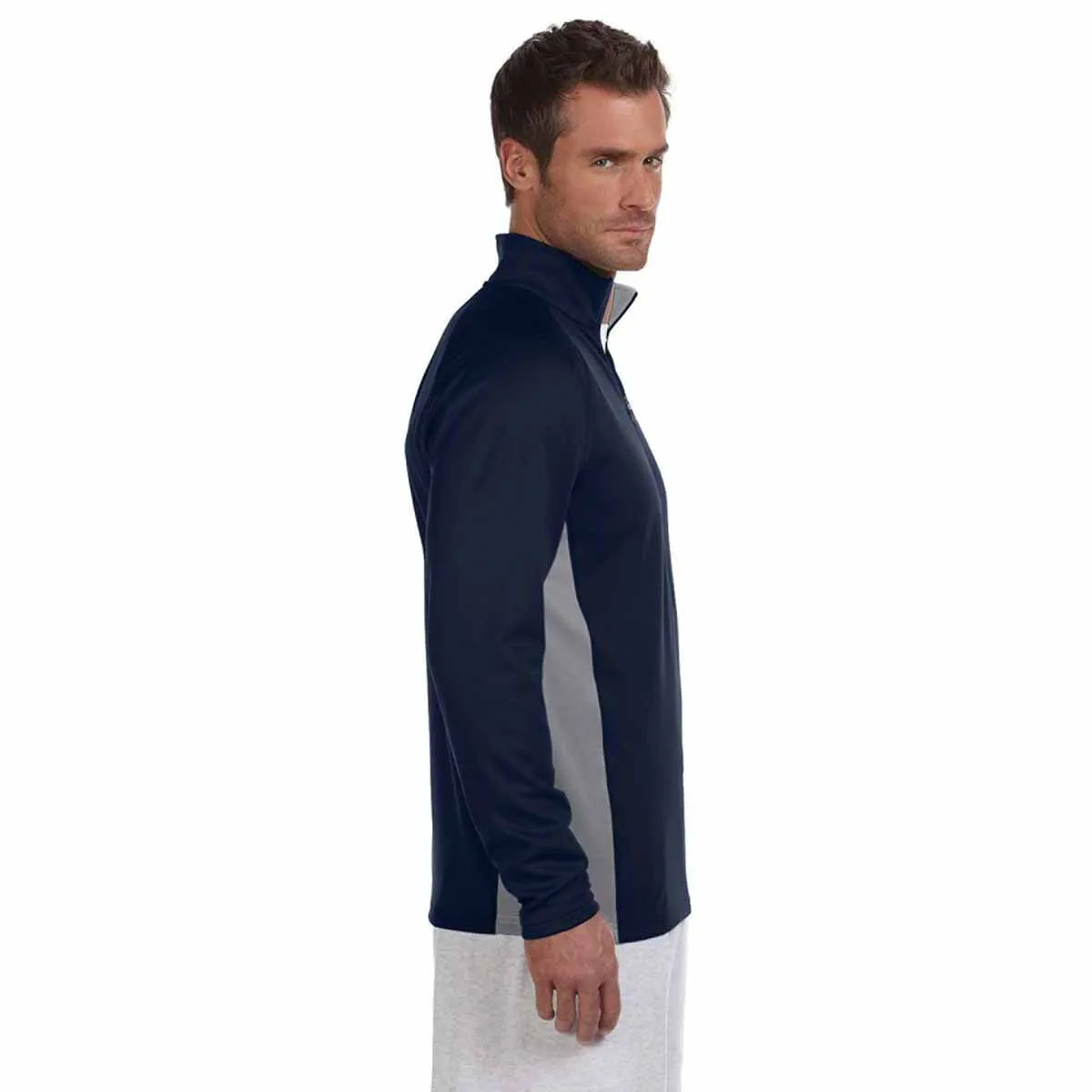 Champion Men's Navy/Stone Grey Performance 5.4-Ounce Colorblock Quarter-Zip Jacket