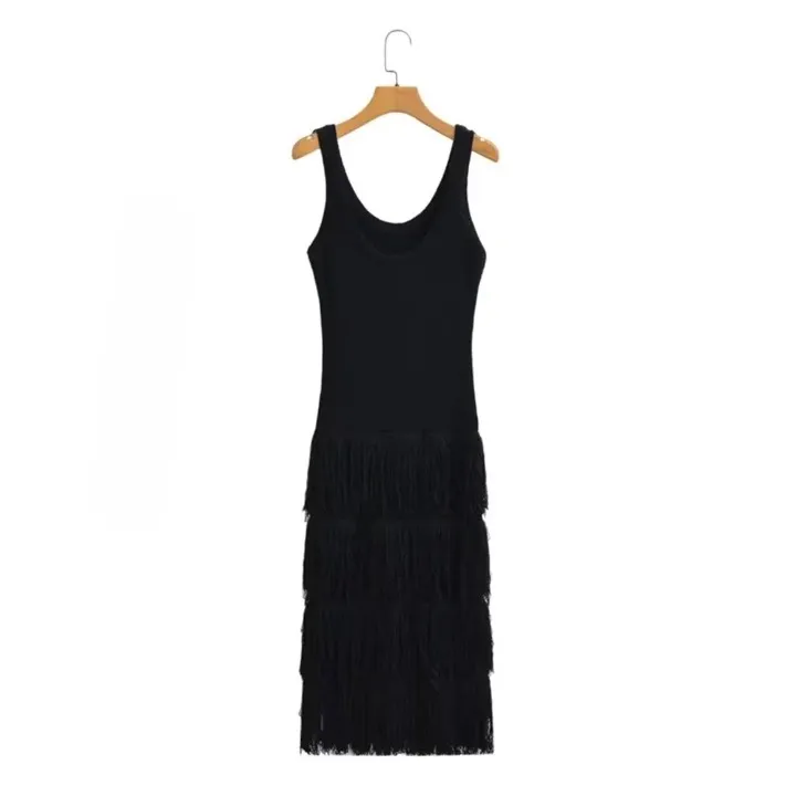 Chaya Tiered Long Fringe Maxi Knit Dress