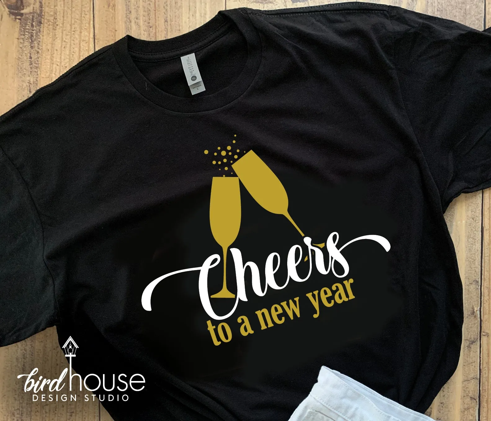 Cheers to a New Year Champagne Shirt, Cute New Years Eve Tee Any Colors Matte or Glitter