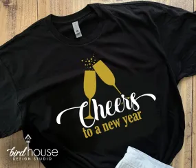 Cheers to a New Year Champagne Shirt, Cute New Years Eve Tee Any Colors Matte or Glitter