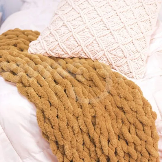 Chenille Chunky Knit Throw ~ Gold