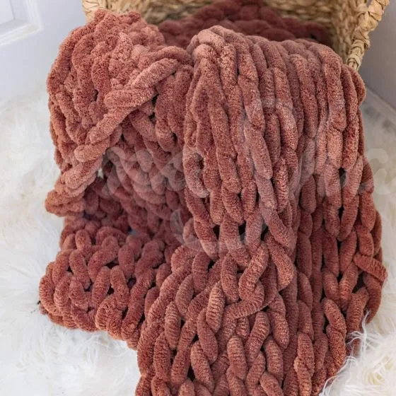Chenille Chunky Knit Throw ~ Rust