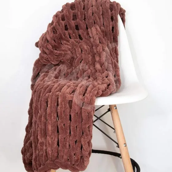 Chenille Chunky Knit Throw ~ Rust