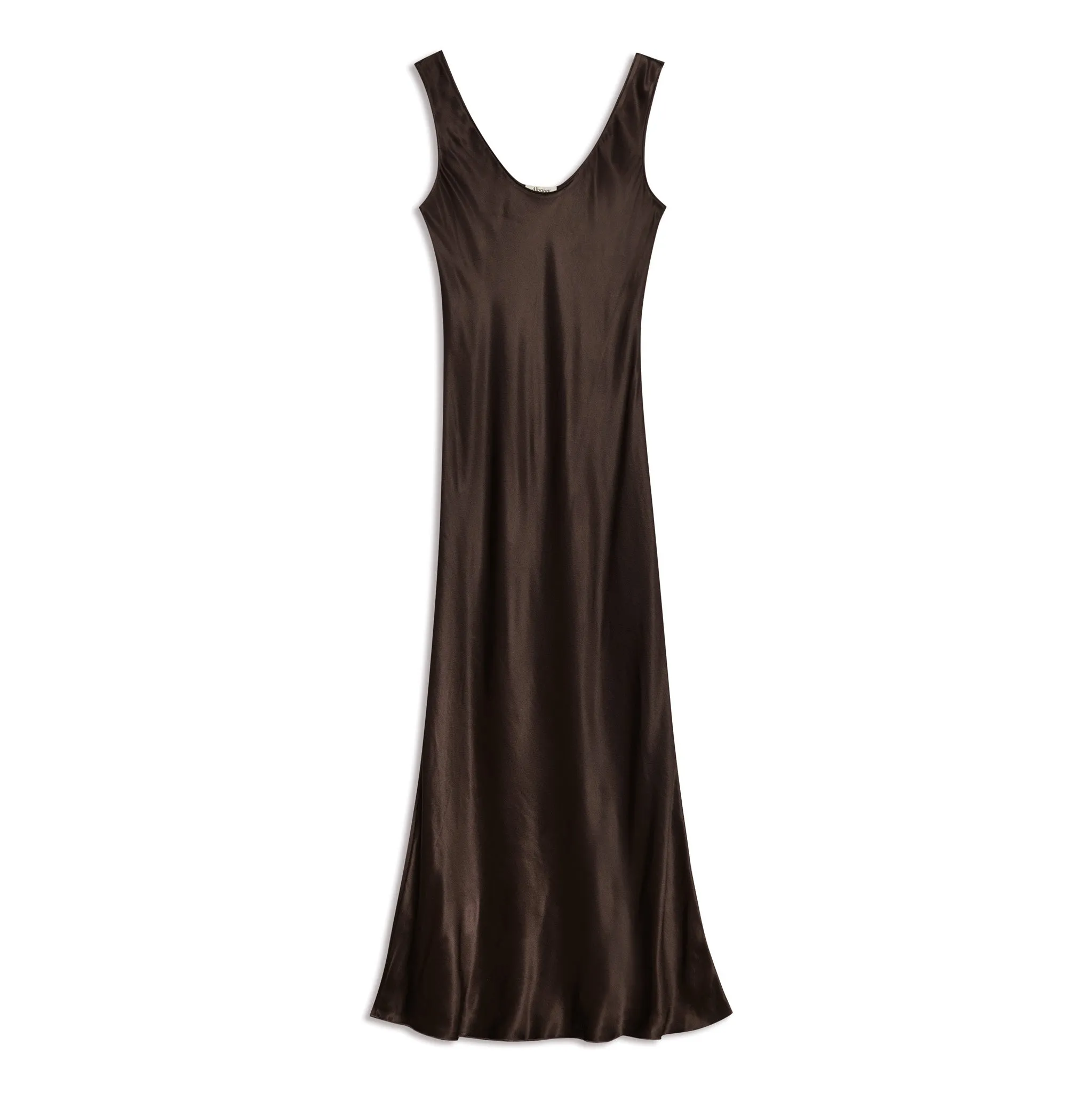 Chocolate Satin Scoop Neck Dress