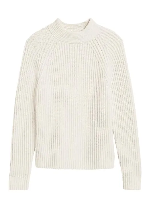 Chunky High Crew-Neck Sweater in Ivory White