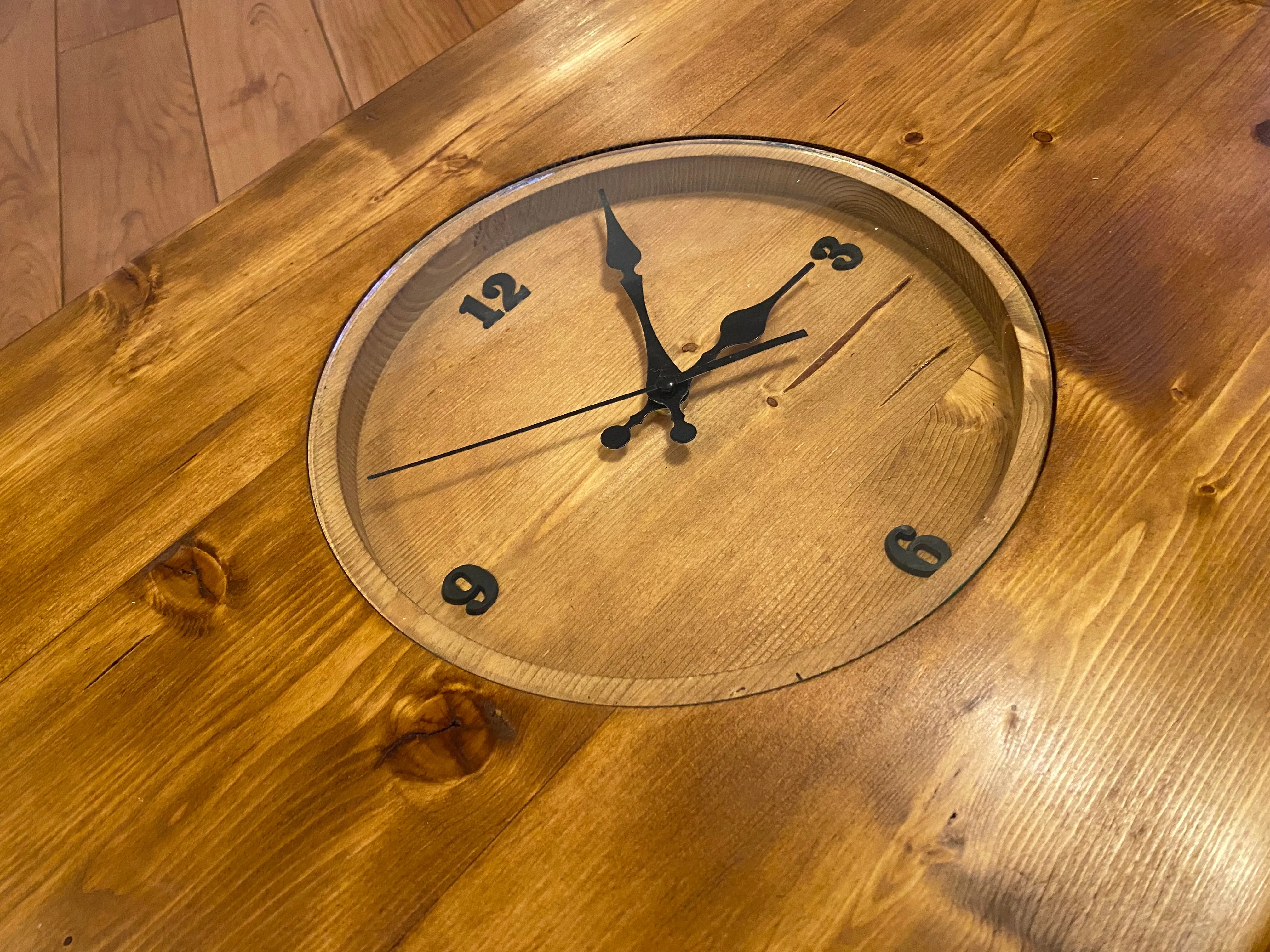 Clock coffee table made from Chunky pine