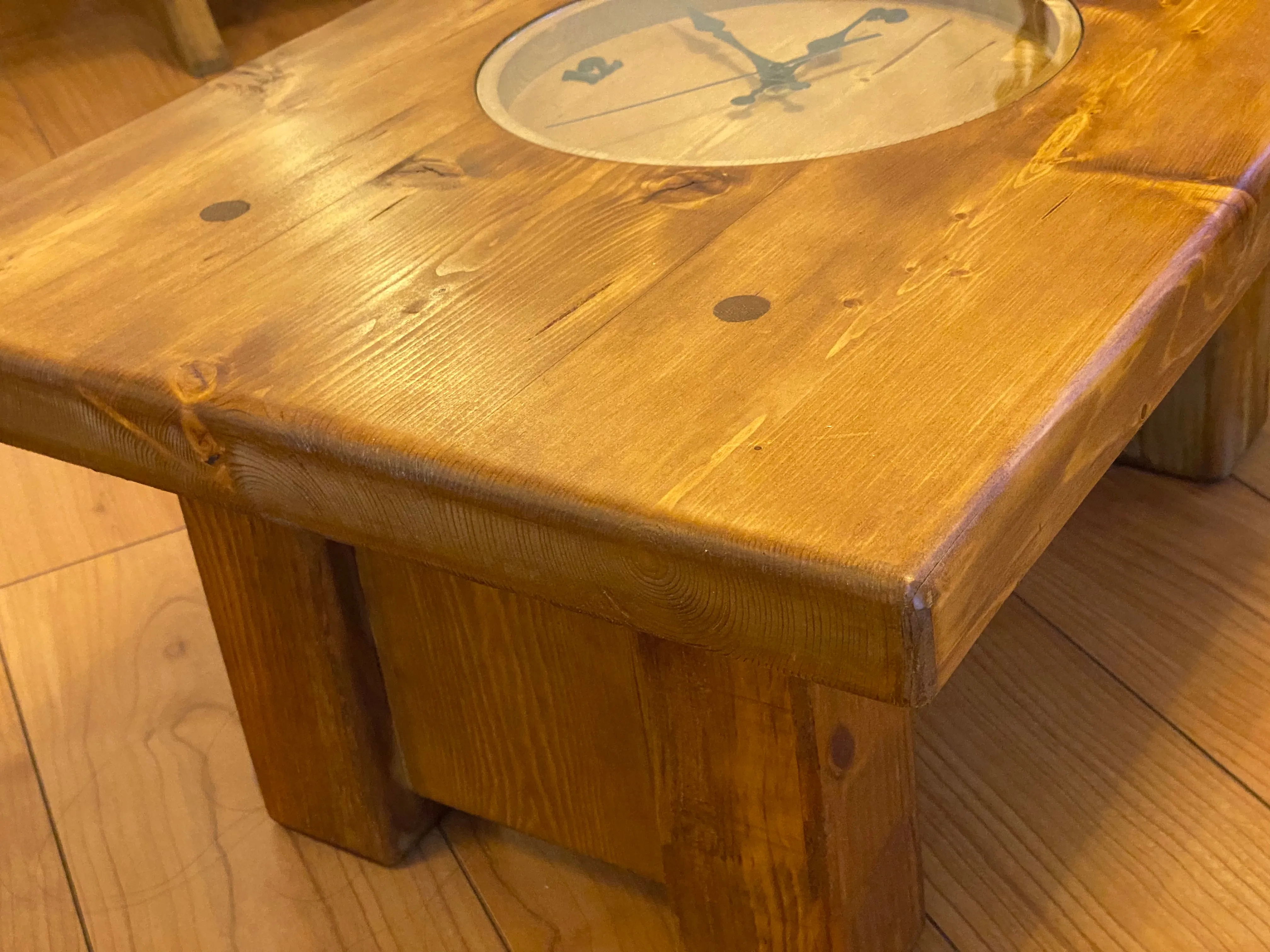 Clock coffee table made from Chunky pine