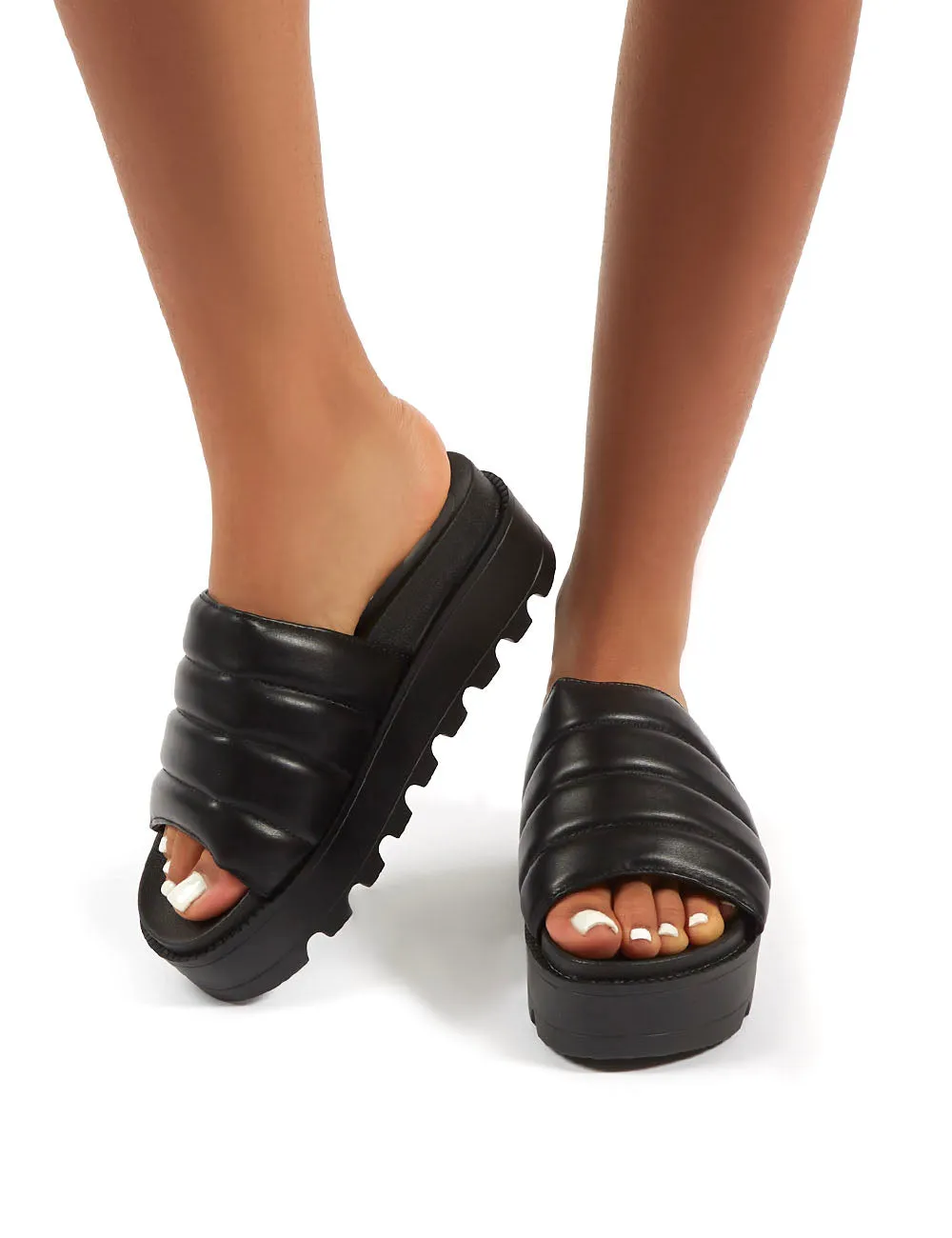 Codie Black PU Chunky Platform Sliders